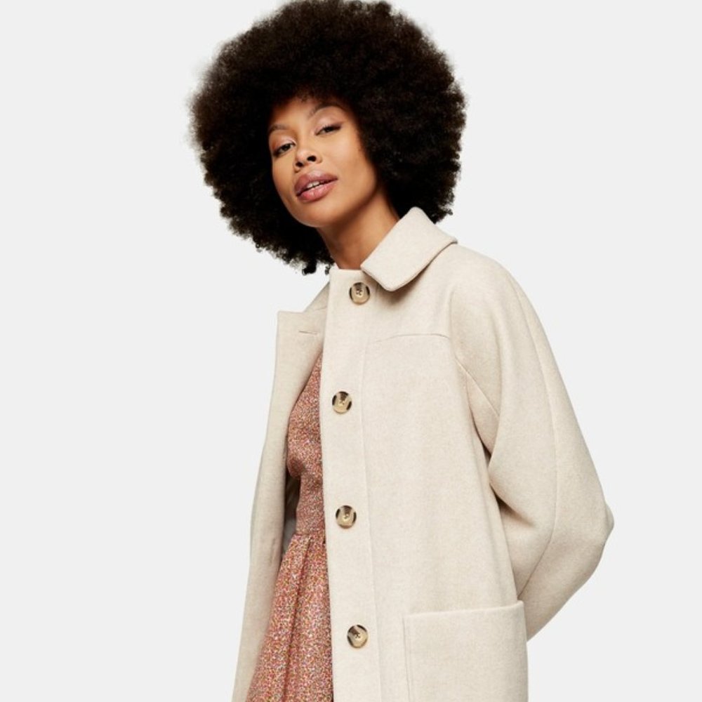 Topshop Oregon Car Coat Jacket Spread Collar Tortoiseshell Button Front